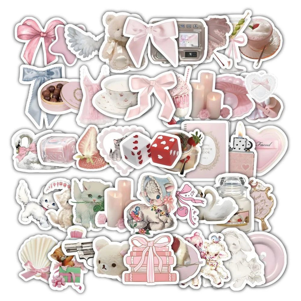 10/30/60pcs Cute Pink Coquette Sticker Set