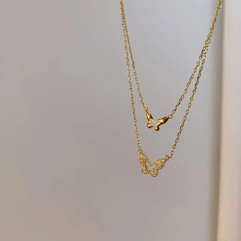 Golden Double Layer Pendant Necklace Women