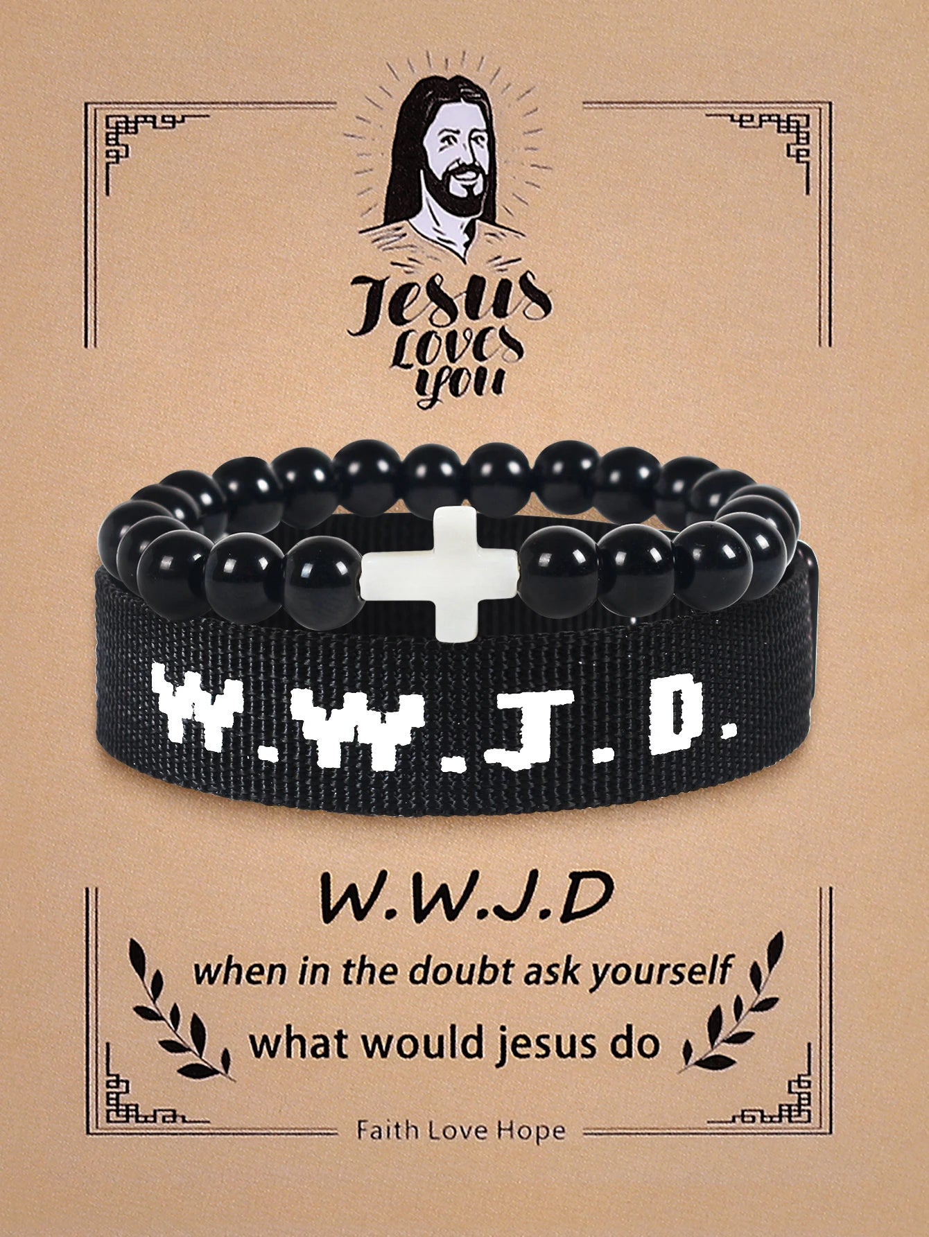 2Pcs Christian Cross WWJD Bracelet