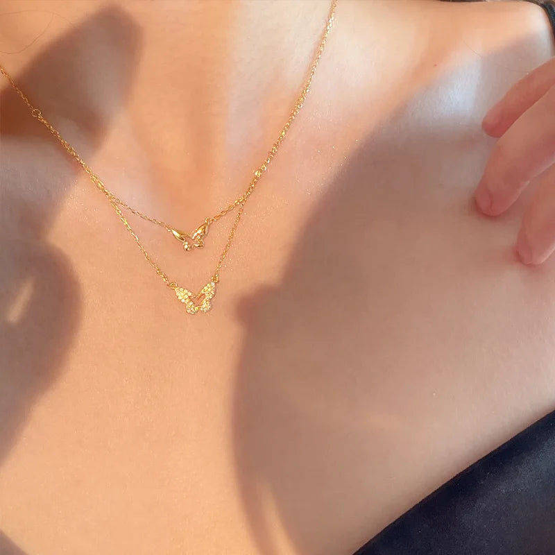 Golden Double Layer Pendant Necklace Women