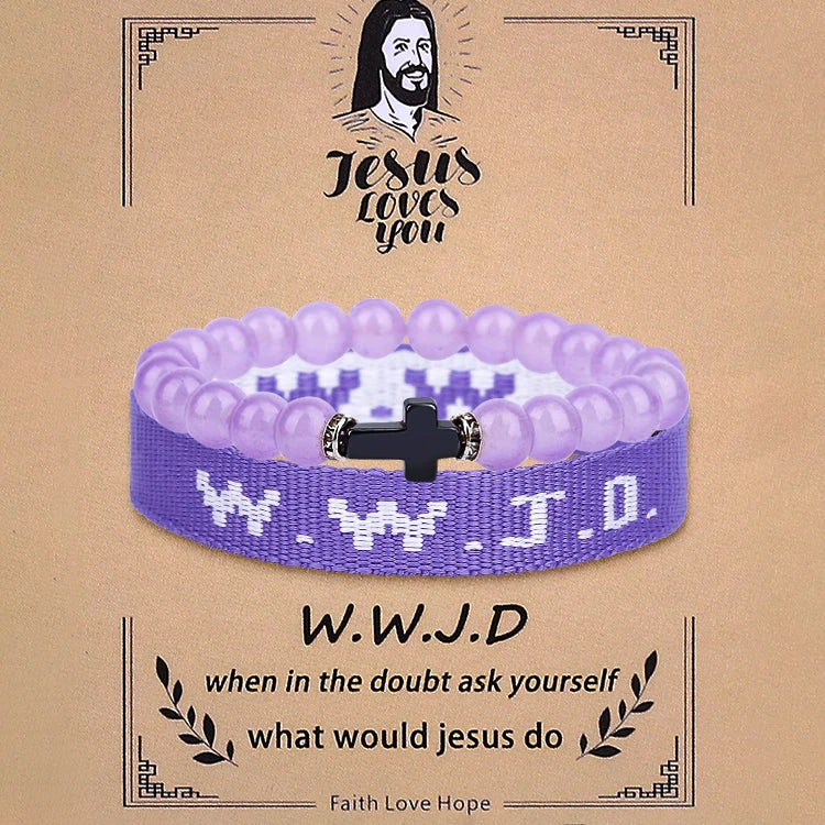 2Pcs Christian Cross WWJD Bracelet