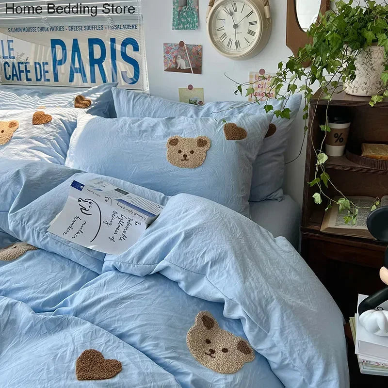 Blue Duvet Cover Set w/ Bear Patch