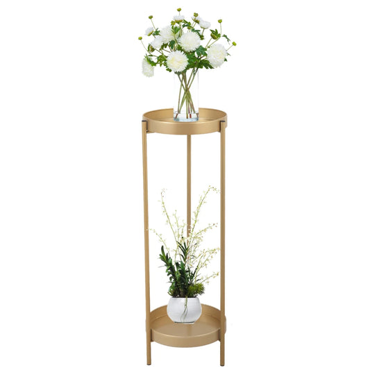 Home Decor Metal Plant Holder Double Layer Shelf Round