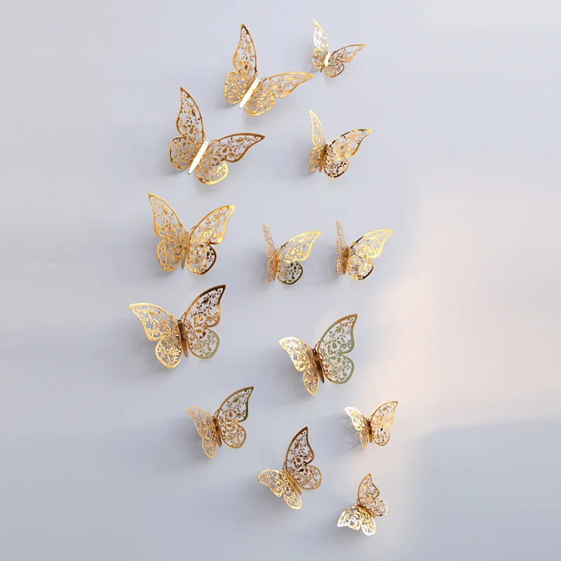 12Pc 3D Gold Butterfly Wall Decal Stickers Home Decor