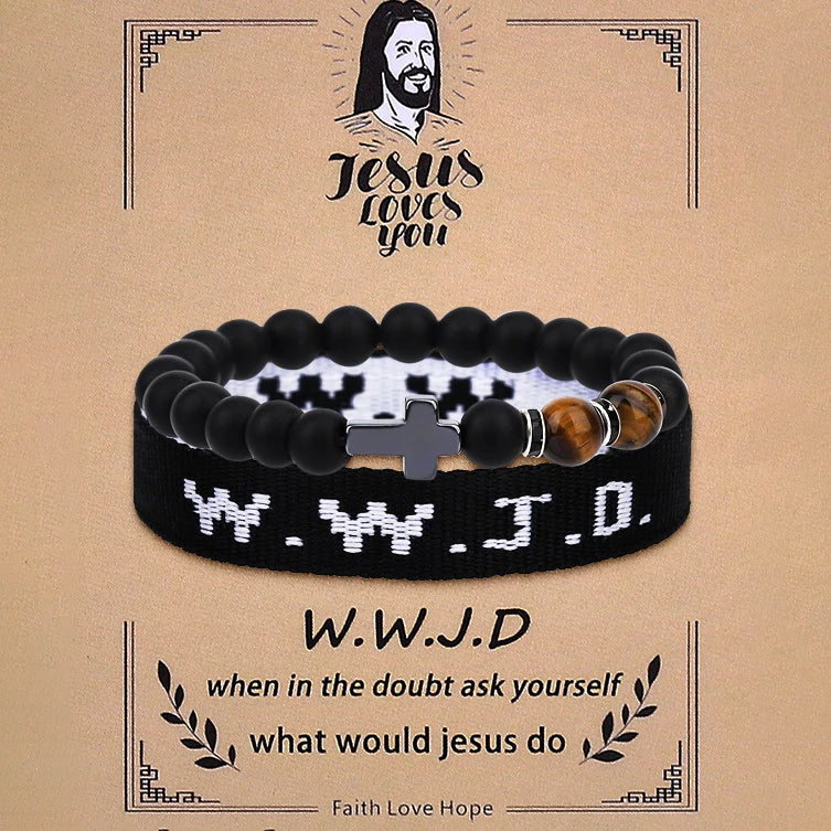 2Pcs Christian Cross WWJD Bracelet