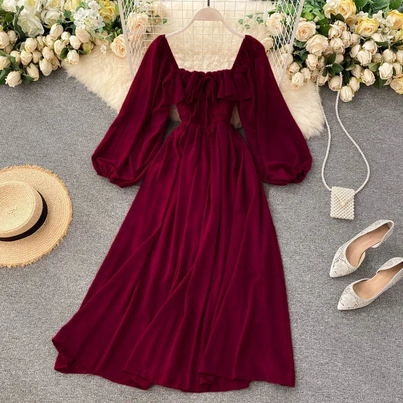 Chic Flowy Maxi Dress Puff Sleeves