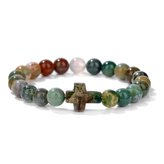 Christian Cross Charm Bracelet Stone Bead