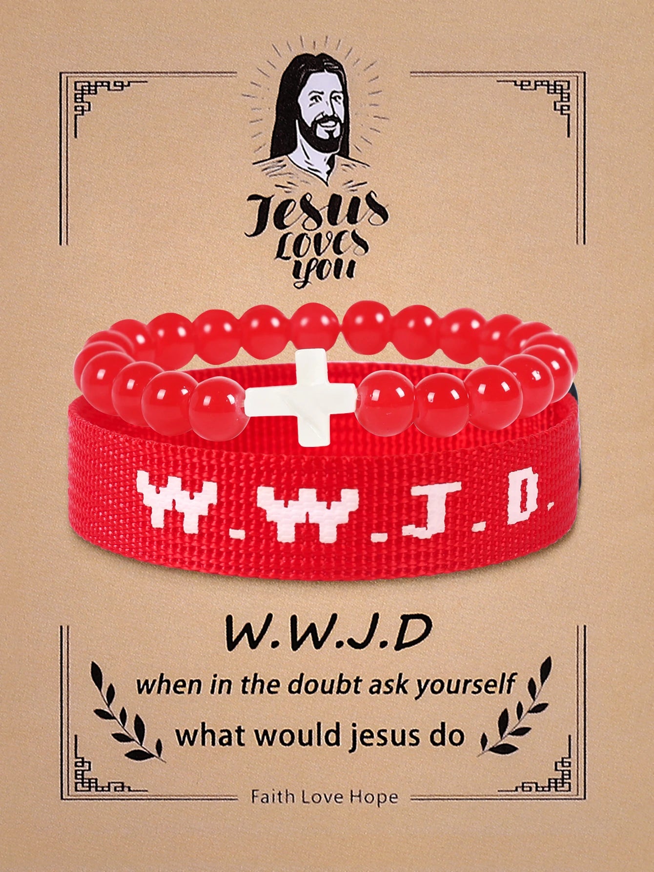 2Pcs Christian Cross WWJD Bracelet