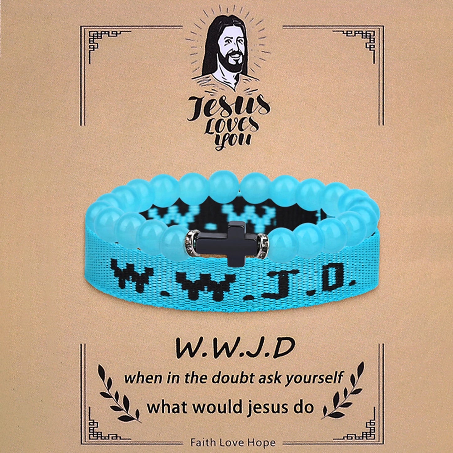 2Pcs Christian Cross WWJD Bracelet