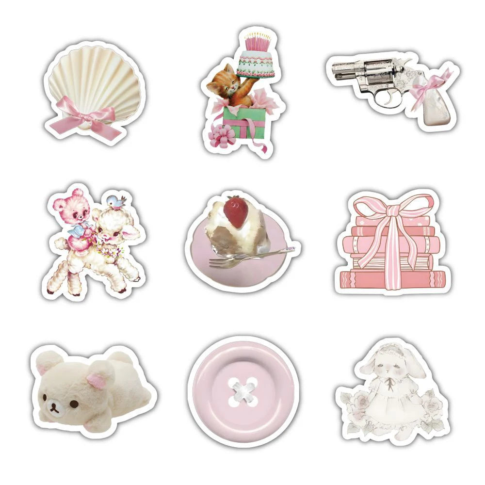 10/30/60pcs Cute Pink Coquette Sticker Set