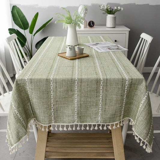 Cotton Linen Tablecloth Tassel Trim