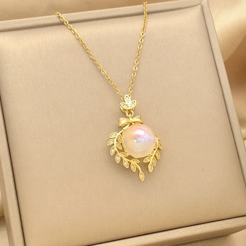 Golden Double Layer Pendant Necklace Women