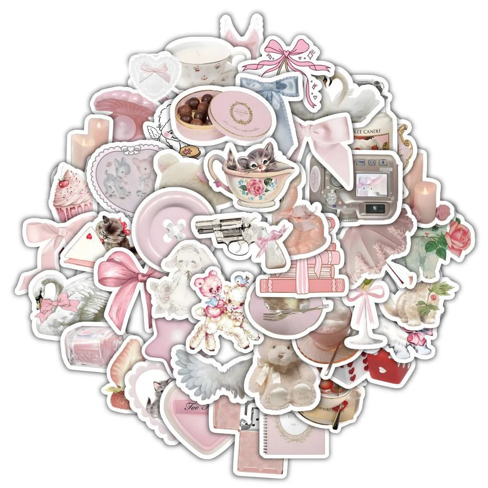 10/30/60pcs Cute Pink Coquette Sticker Set