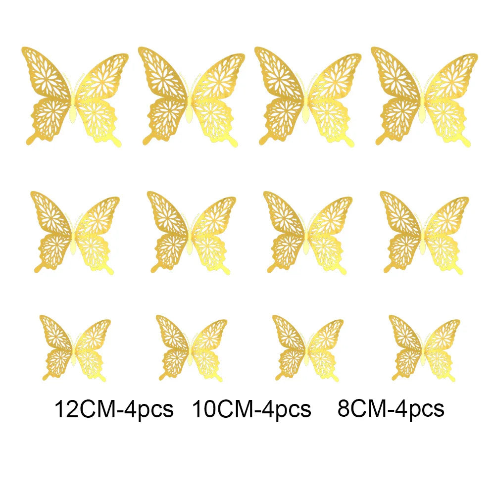 12Pc 3D Gold Butterfly Wall Decal Stickers Home Decor