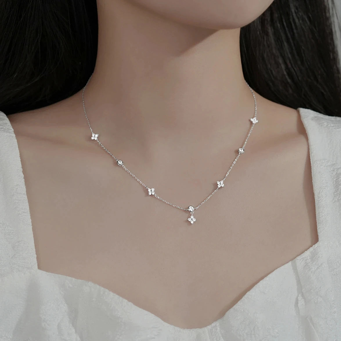 Zircon Flower Chain Necklace