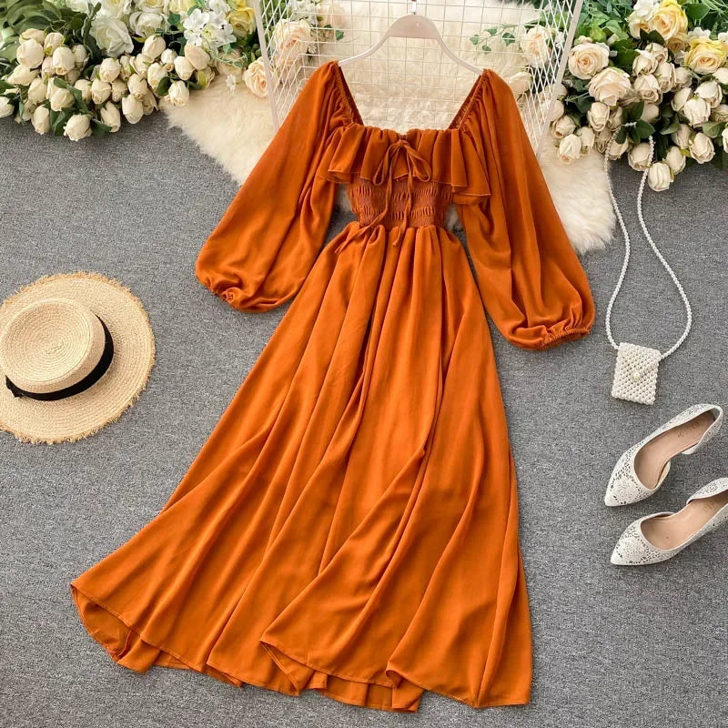 Chic Flowy Maxi Dress Puff Sleeves