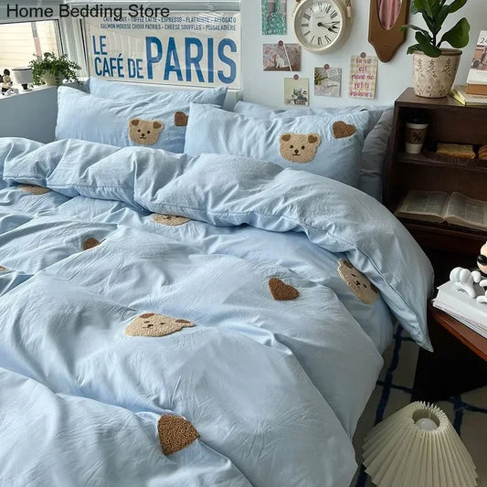 Blue Duvet Cover Set w/ Bear Patch