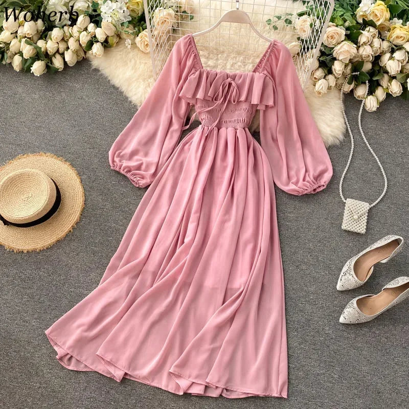 Chic Flowy Maxi Dress Puff Sleeves