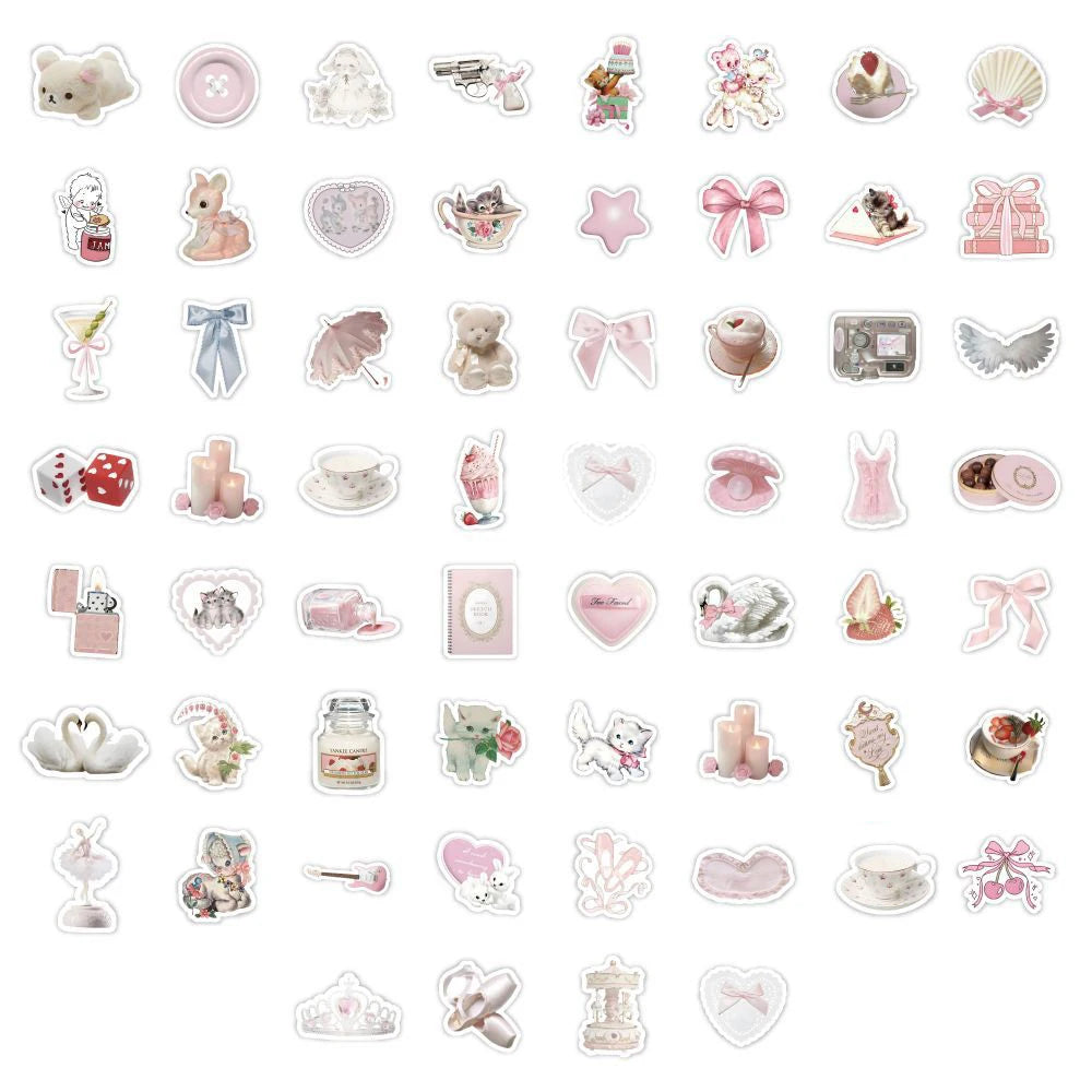 10/30/60pcs Cute Pink Coquette Sticker Set