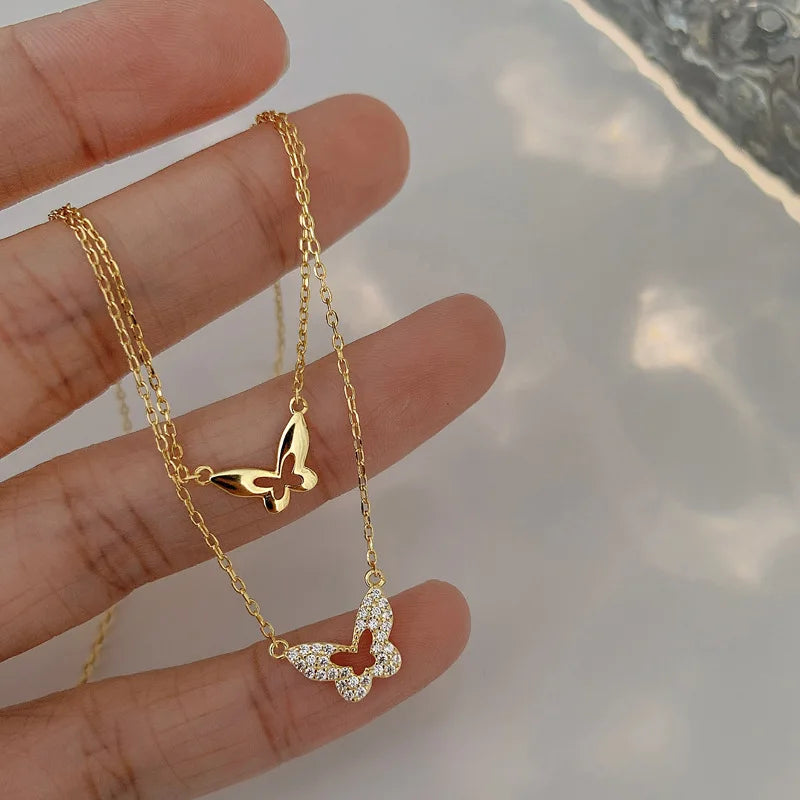 Golden Double Layer Pendant Necklace Women