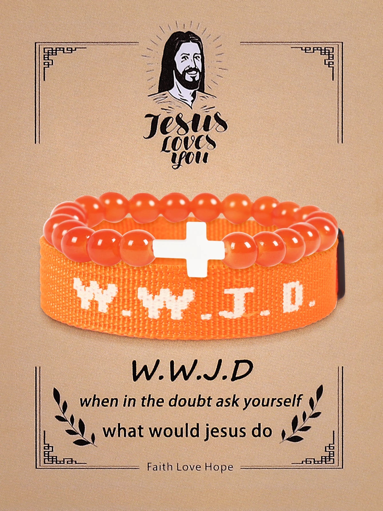 2Pcs Christian Cross WWJD Bracelet