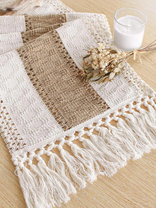 Boho Table Runner Tassel Trim