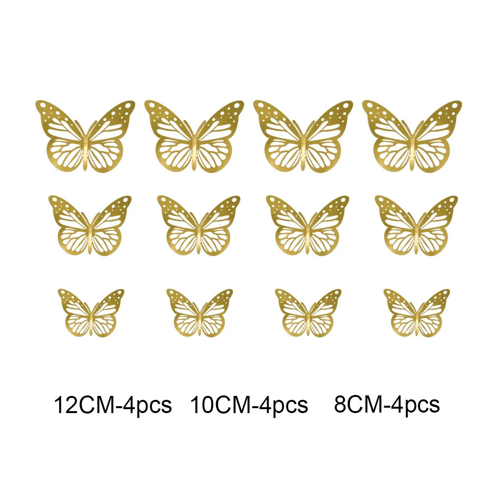 12Pc 3D Gold Butterfly Wall Decal Stickers Home Decor