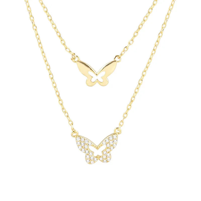 Golden Double Layer Pendant Necklace Women