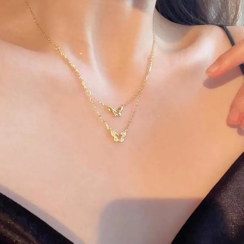 Golden Double Layer Pendant Necklace Women