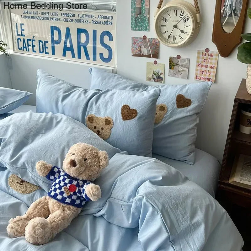 Blue Duvet Cover Set w/ Bear Patch