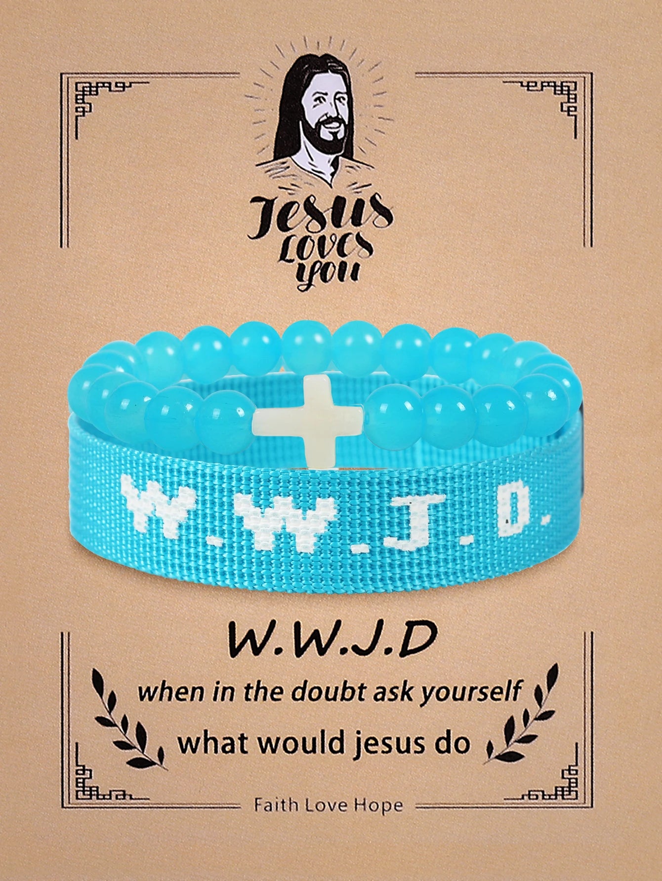 2Pcs Christian Cross WWJD Bracelet