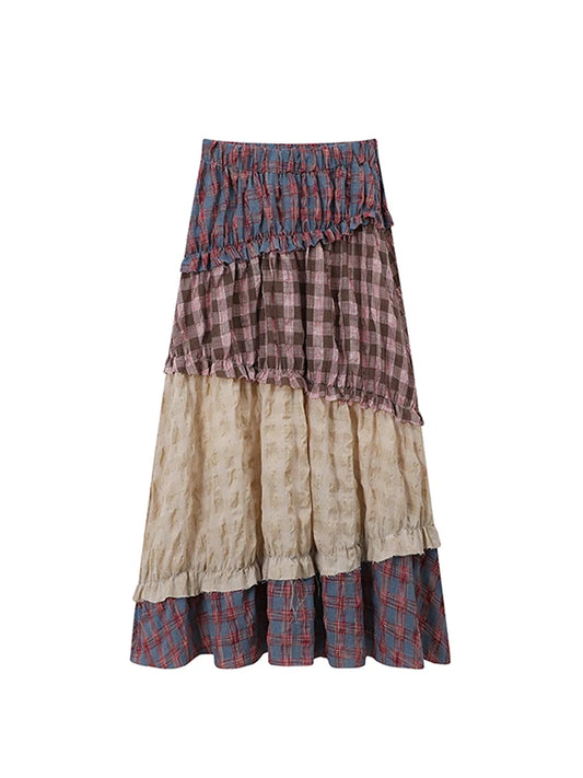 French Vintage Patchwork Midi Skirt