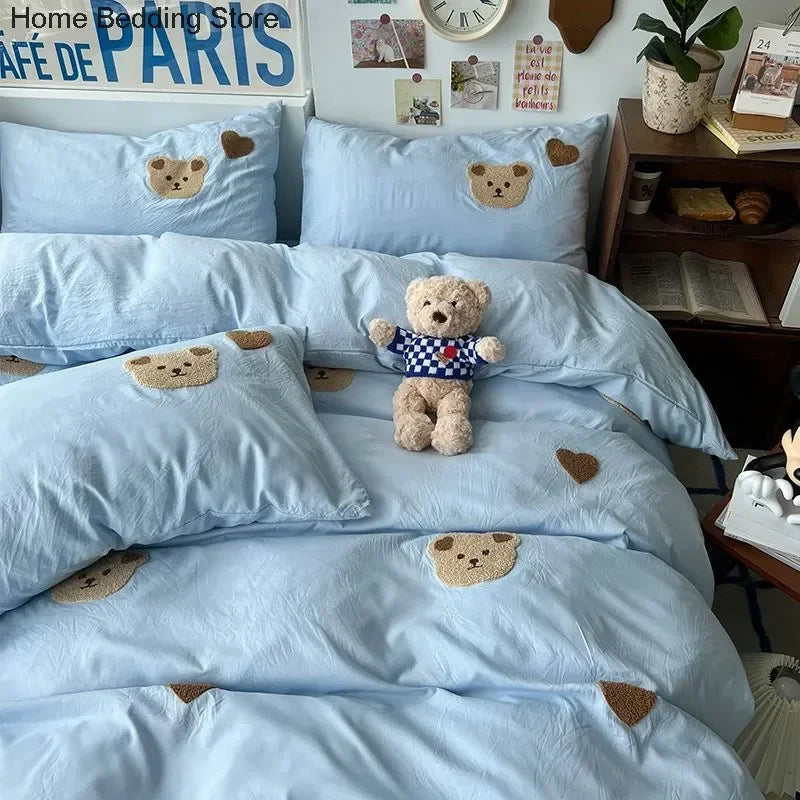 Blue Duvet Cover Set w/ Bear Patch