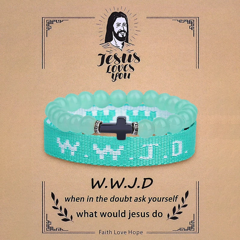 2Pcs Christian Cross WWJD Bracelet