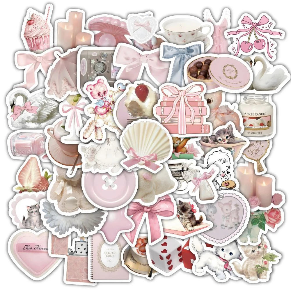 10/30/60pcs Cute Pink Coquette Sticker Set