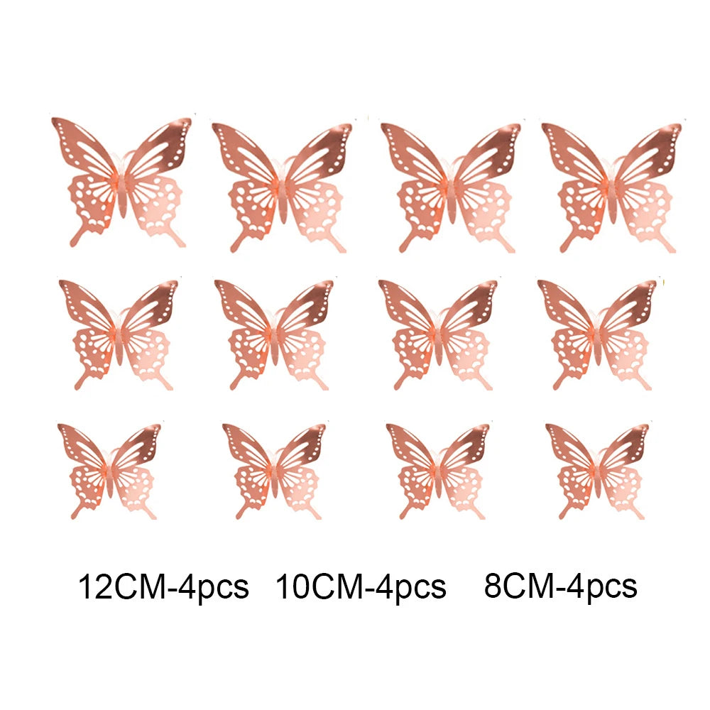 12Pc 3D Gold Butterfly Wall Decal Stickers Home Decor