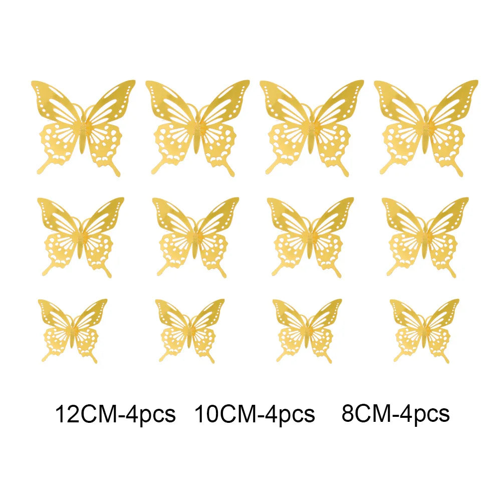 12Pc 3D Gold Butterfly Wall Decal Stickers Home Decor