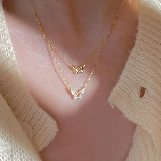 Golden Double Layer Pendant Necklace Women