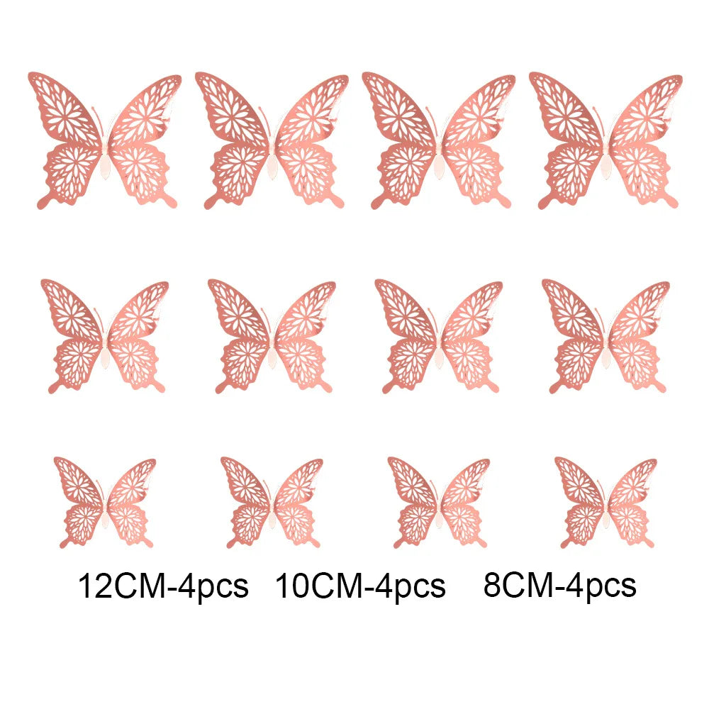 12Pc 3D Gold Butterfly Wall Decal Stickers Home Decor