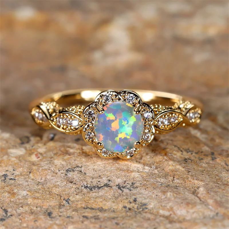 Luxury Charm Ring Opal Gem Stone Jewelry