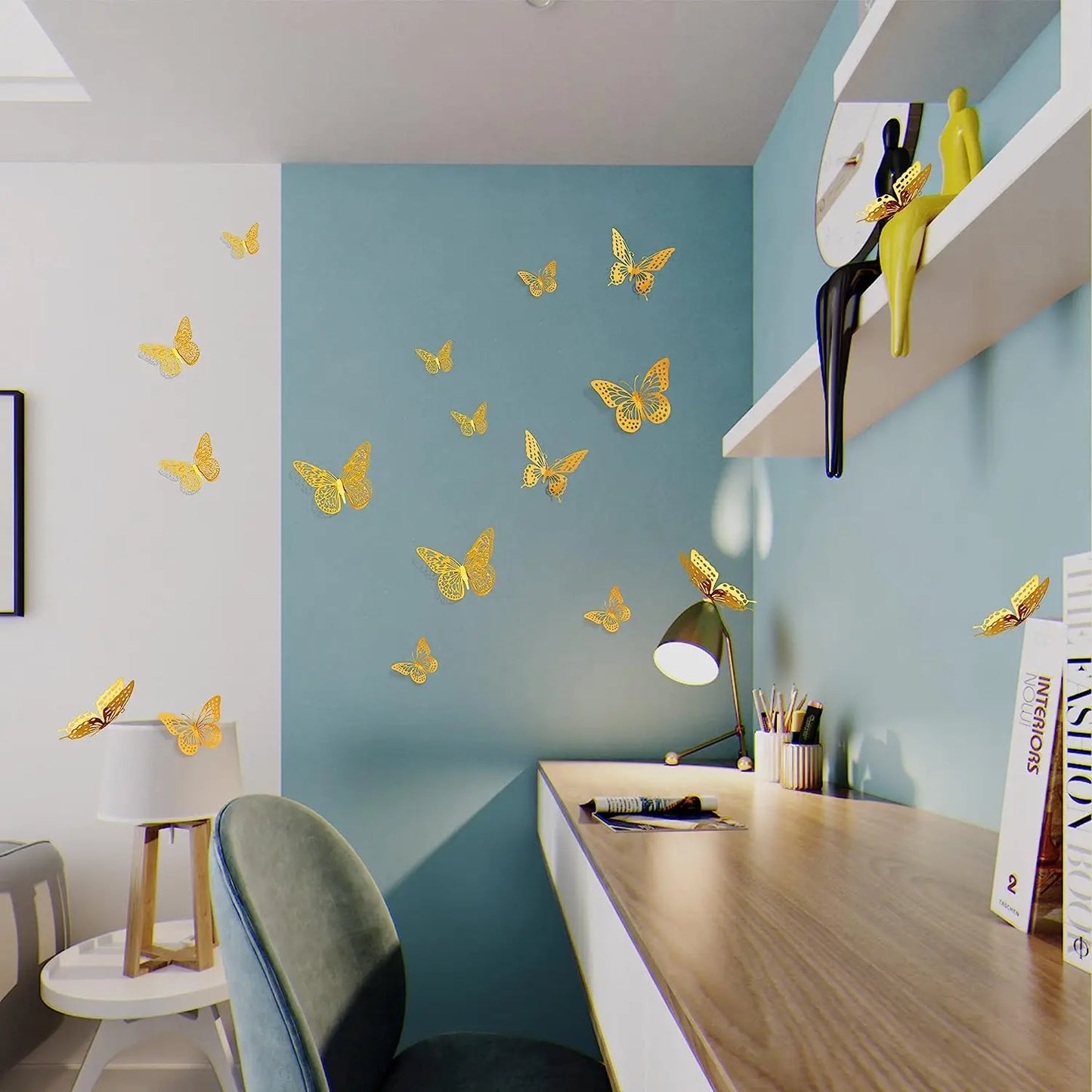 12Pc 3D Gold Butterfly Wall Decal Stickers Home Decor