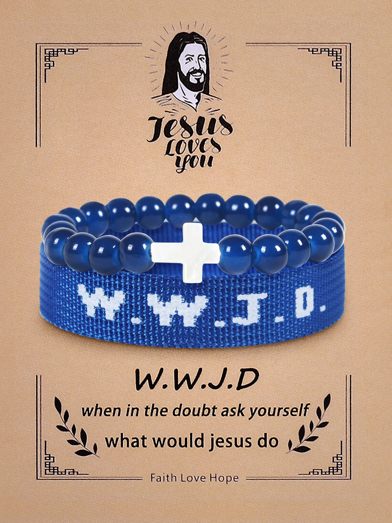 2Pcs Christian Cross WWJD Bracelet